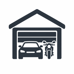 Auto und Motorrad in einer Garage